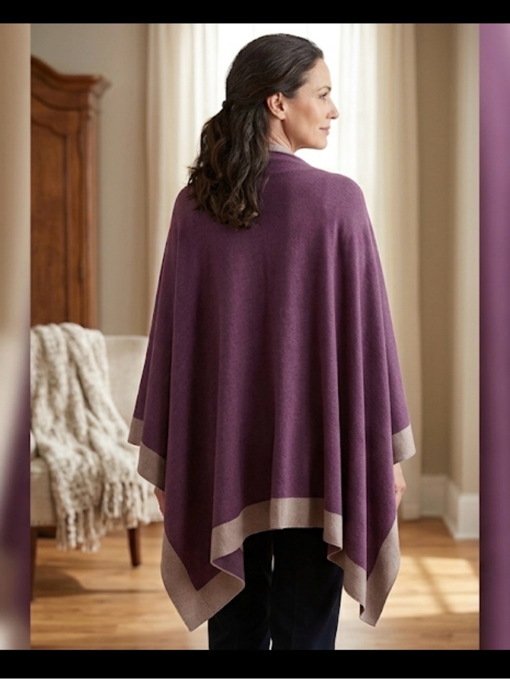 NWT Top It Off Reversible Colorblock Ruana Cape Shawl Poncho O/S Purple & Mauve